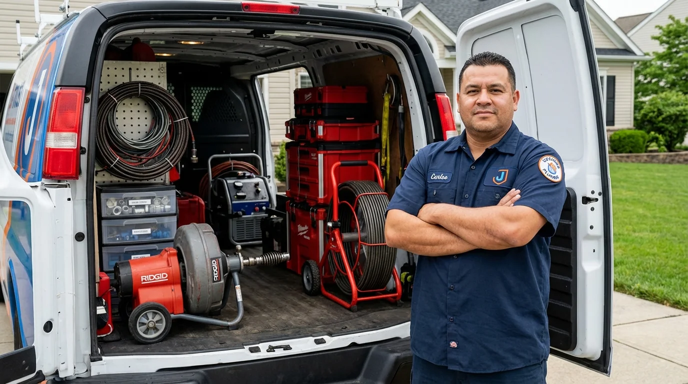 Professional drain cleaning equipment and Johns Plumbing LLC plumber in Bellows Falls