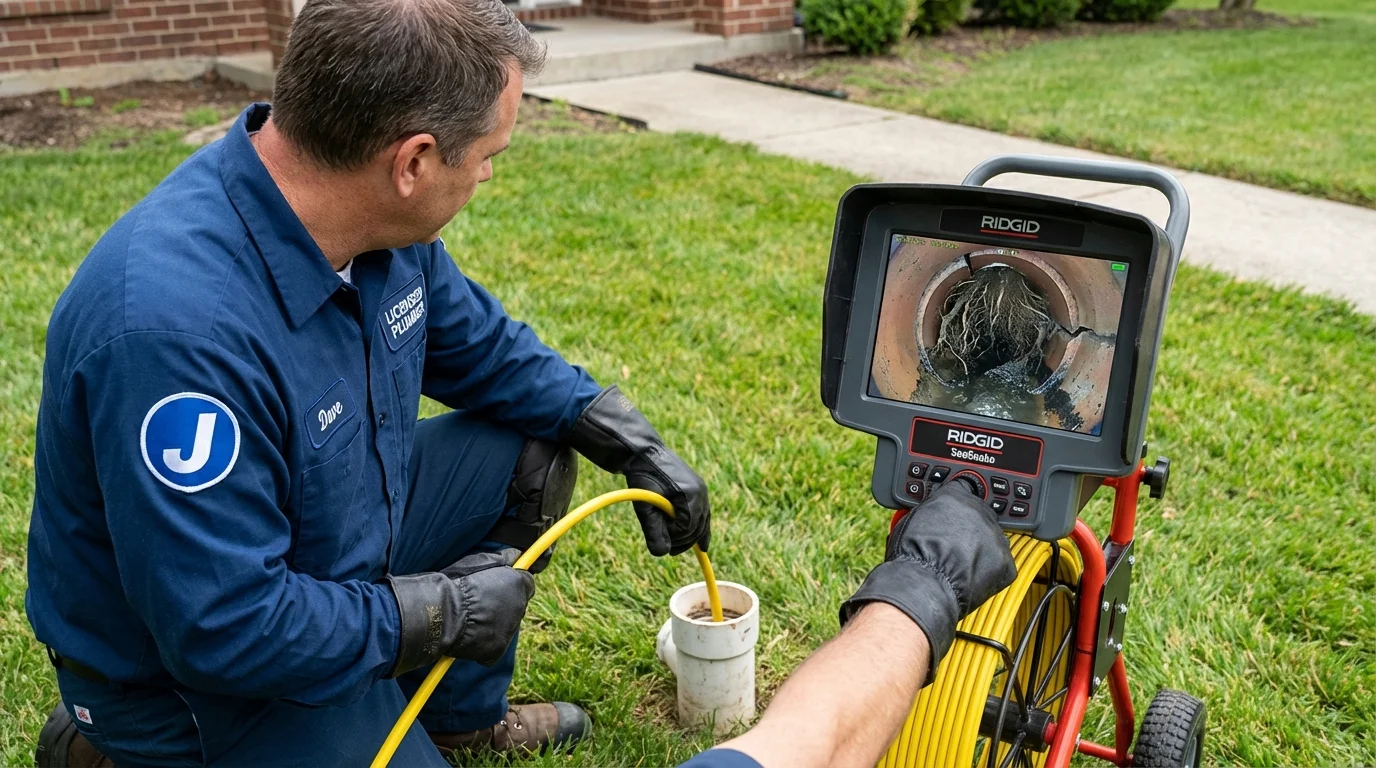 Sewer camera inspection being performed by Johns Plumbing LLC in Bellows Falls