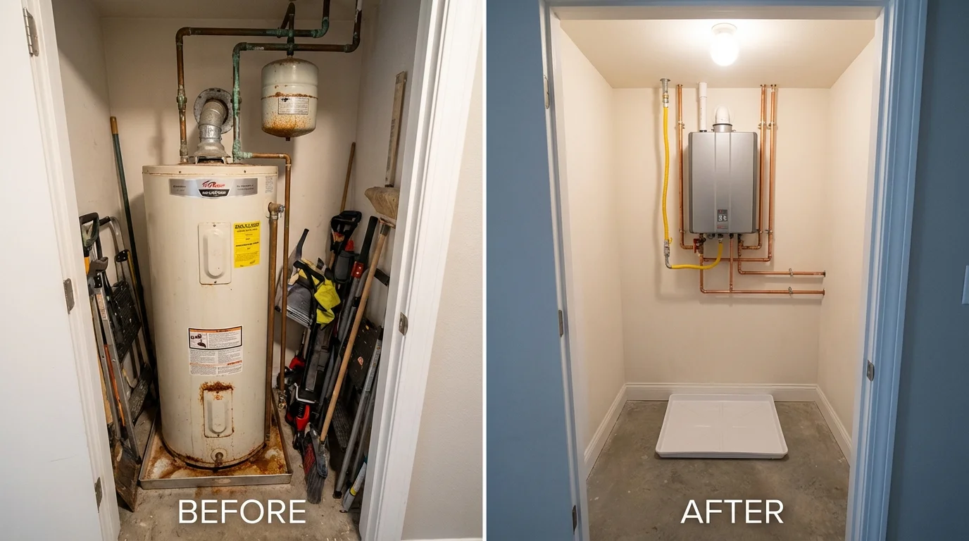 Tank water heater versus wall-mounted tankless unit comparison for Bellows Falls, VT homeowners
